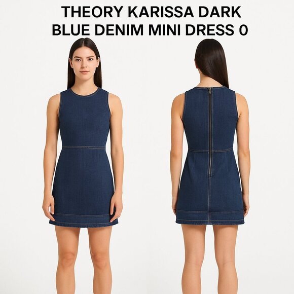 Theory Karissa Dark Blue Denim Mini Dress 0 - Picture 1 of 10